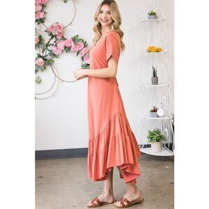 09 Oli & Hali Washed Ruffle Tiered Hem Short Sleeve Midi Dress NEW Size …